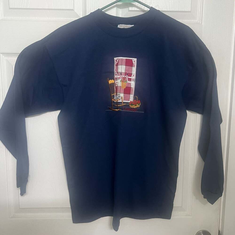 VTG Longaberger Homestead Grandma Embroider Navy Blue Crew LS Shirt Med (38-40)